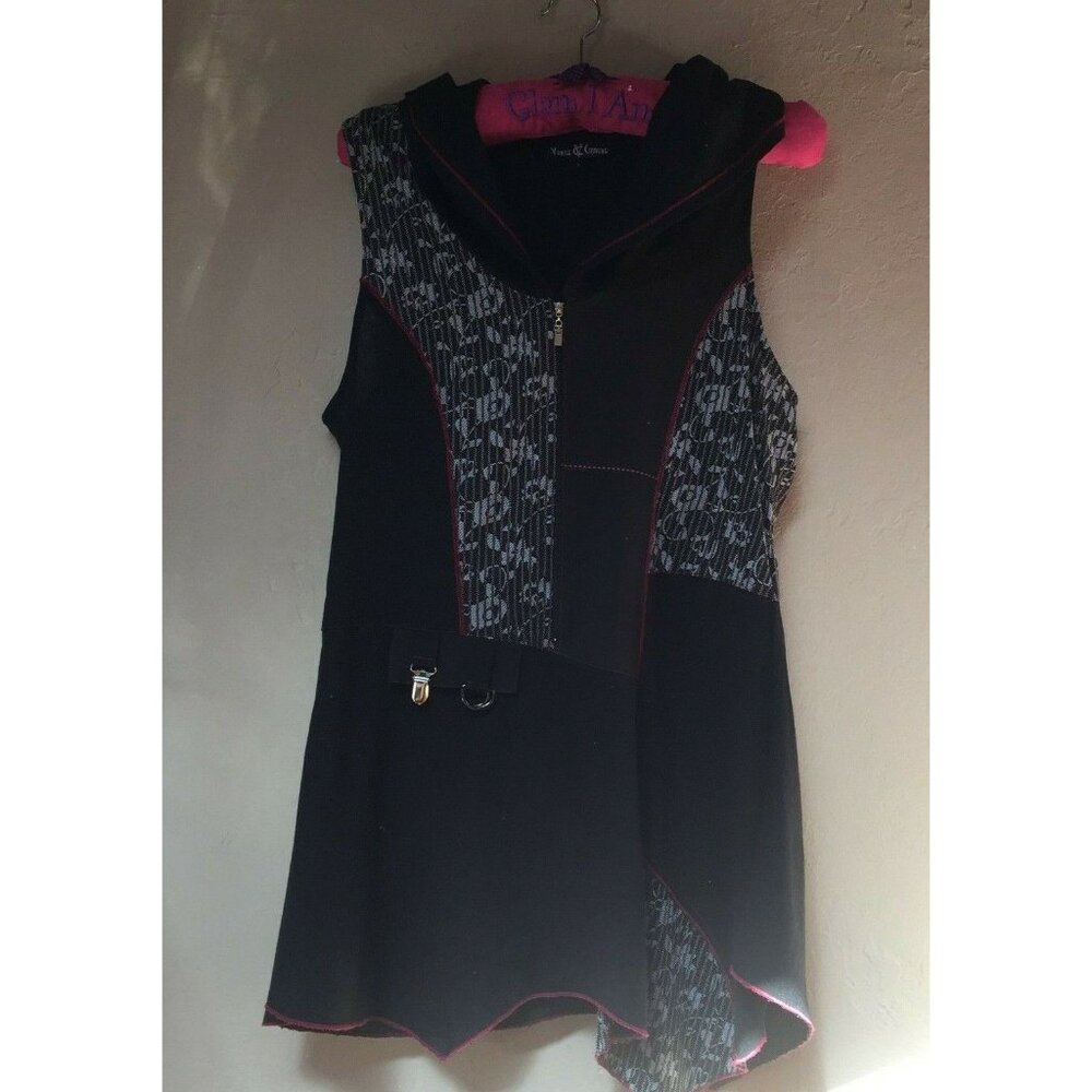 Vanite Couture Womens Patchwork Sleeveless Asymmetric Hoodie Tunic Small Black
